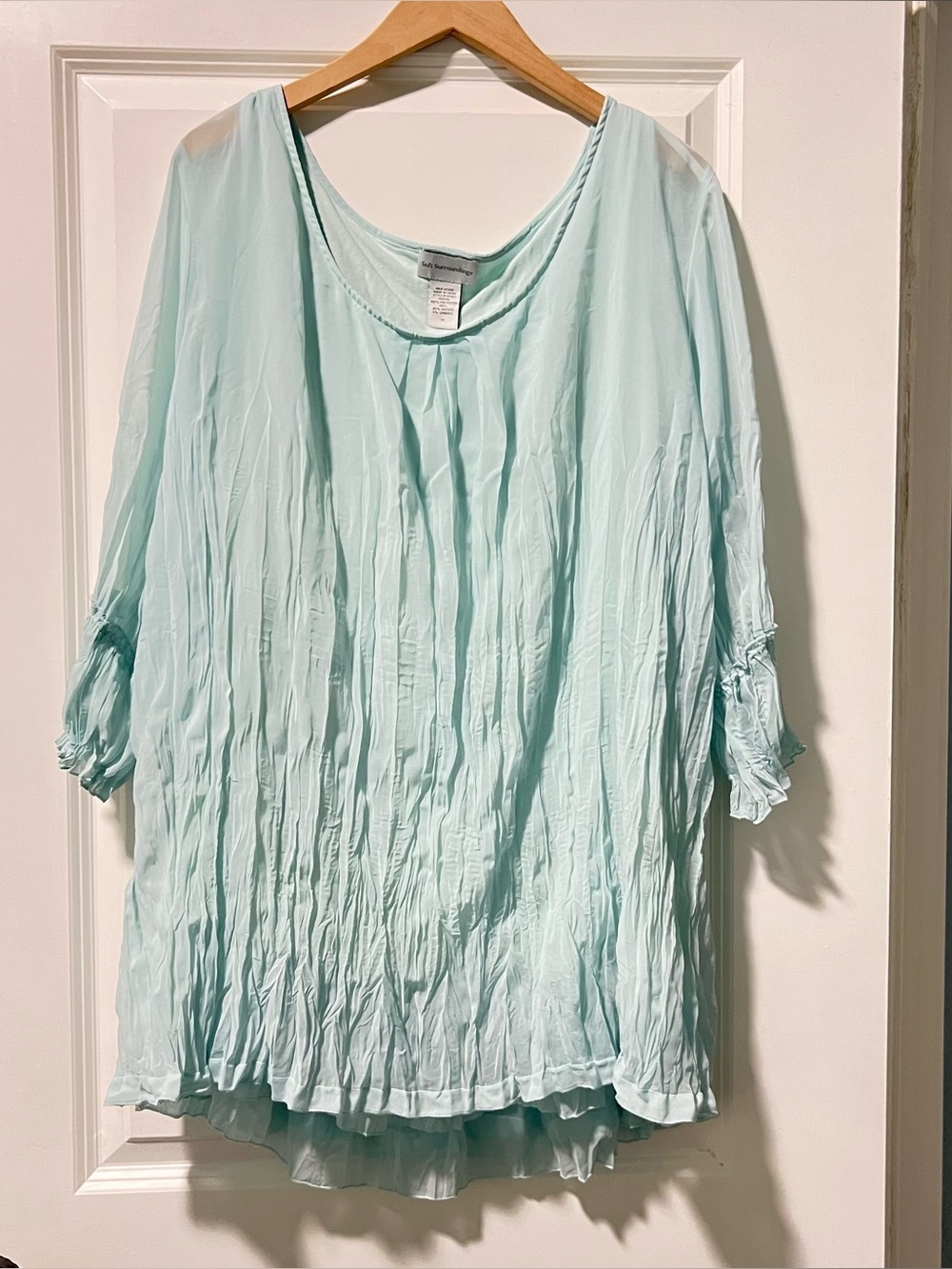 Soft Surroundings Women’s Light Aqua Crinkle Tunic Top Size 2X Gauze